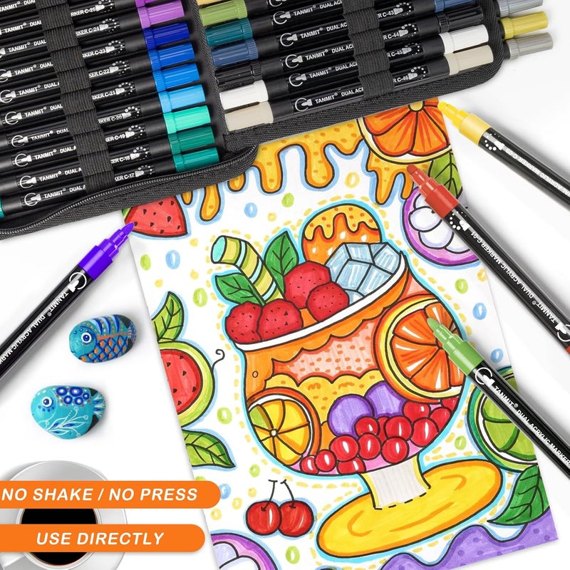 TANMIT Acrylic Paint Pens Markers, 60 Colors Dual Tip Acrylic Paint Pens for Rock Painting, Wood, Canvas, Stone, Glass, Ceramic Surfaces, DIY Crafts Making Art Supplies (Round Tip and Fine Tip) - Image 3